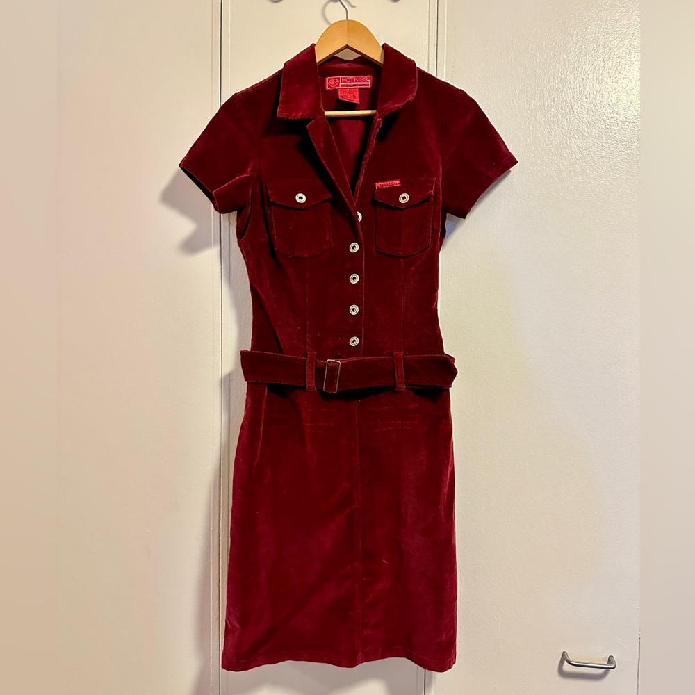 Vintage Burgundy Corduroy Hotkiss Belted Dress